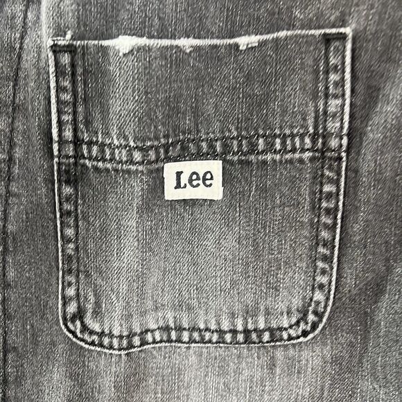 Vtg Style Lee Denim Jean chore Coat Barn Duster Mens MEDIUM Blk Trench Oversized - Picture 4 of 16